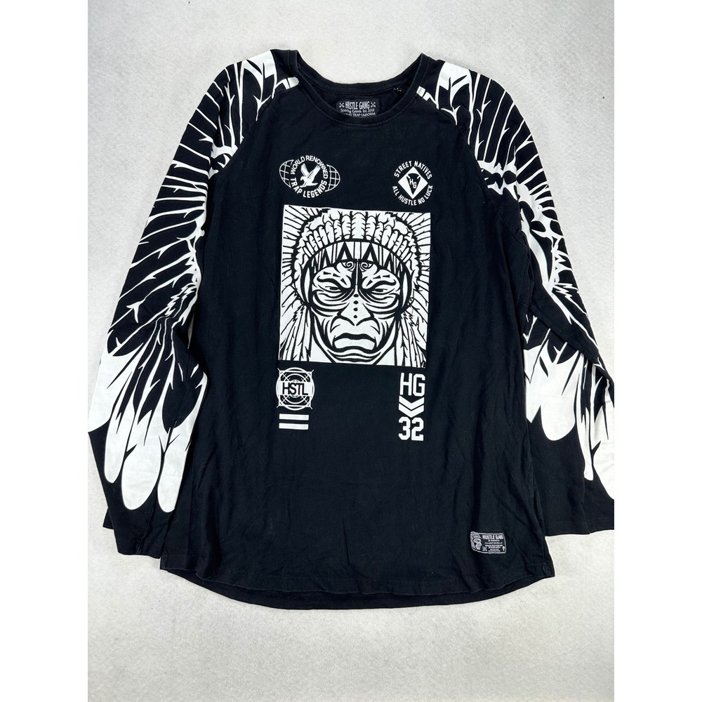 Hustle Gang Mens 2X Black Long Sleeve Graphic Tee Trap Legends Wing Print Shirt - Picture 2 of 8